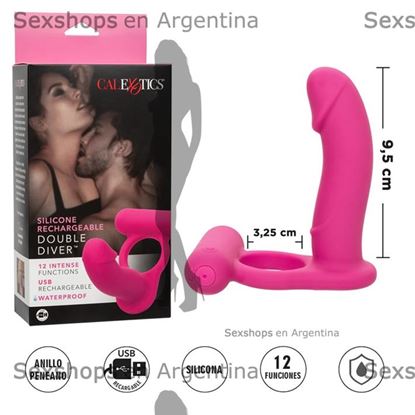 Anillo con vibracion para doble penetracion y carga USB